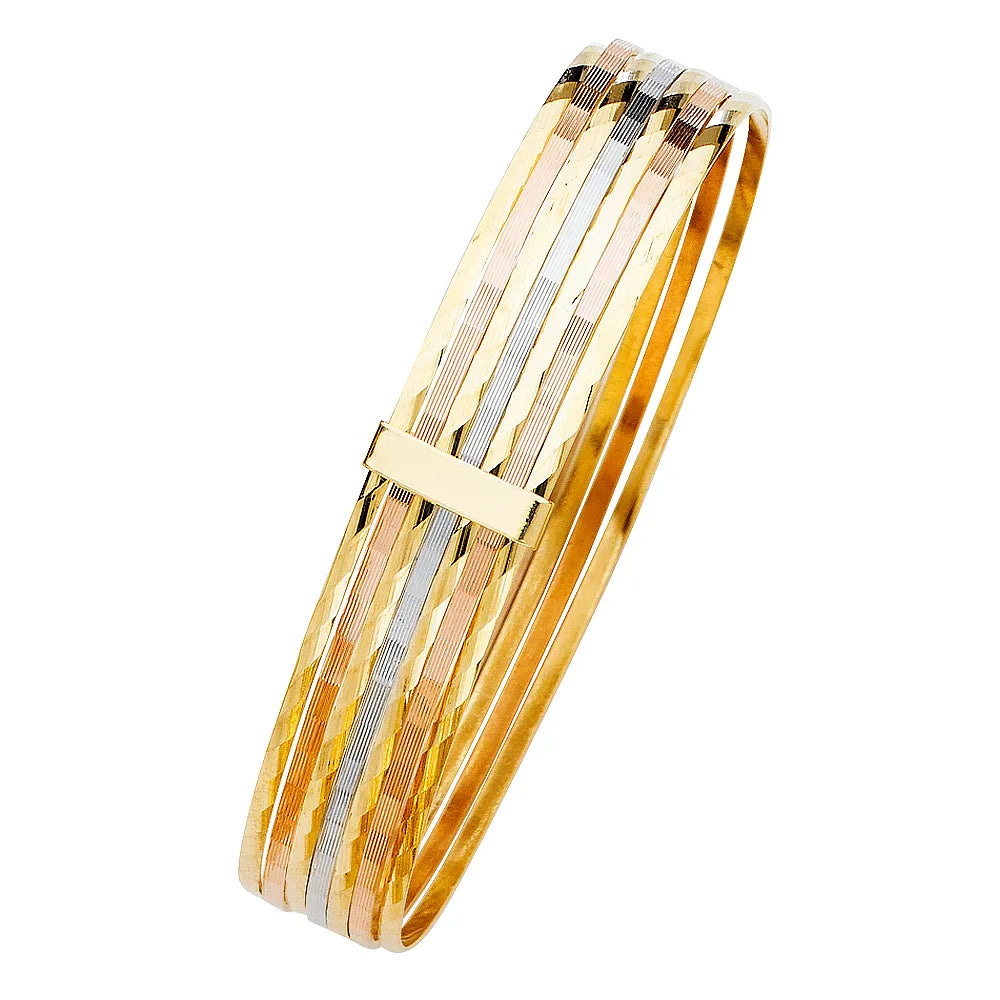 14K Tri-Color Gold Solid 7-Day Bangle Set Size 7"