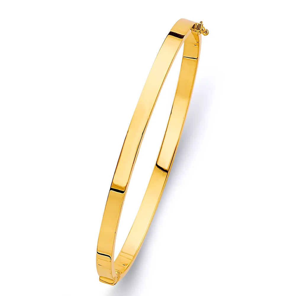 14K Yellow Gold Hollow High Polish Crossover Design Women’s Bangle Size 7"