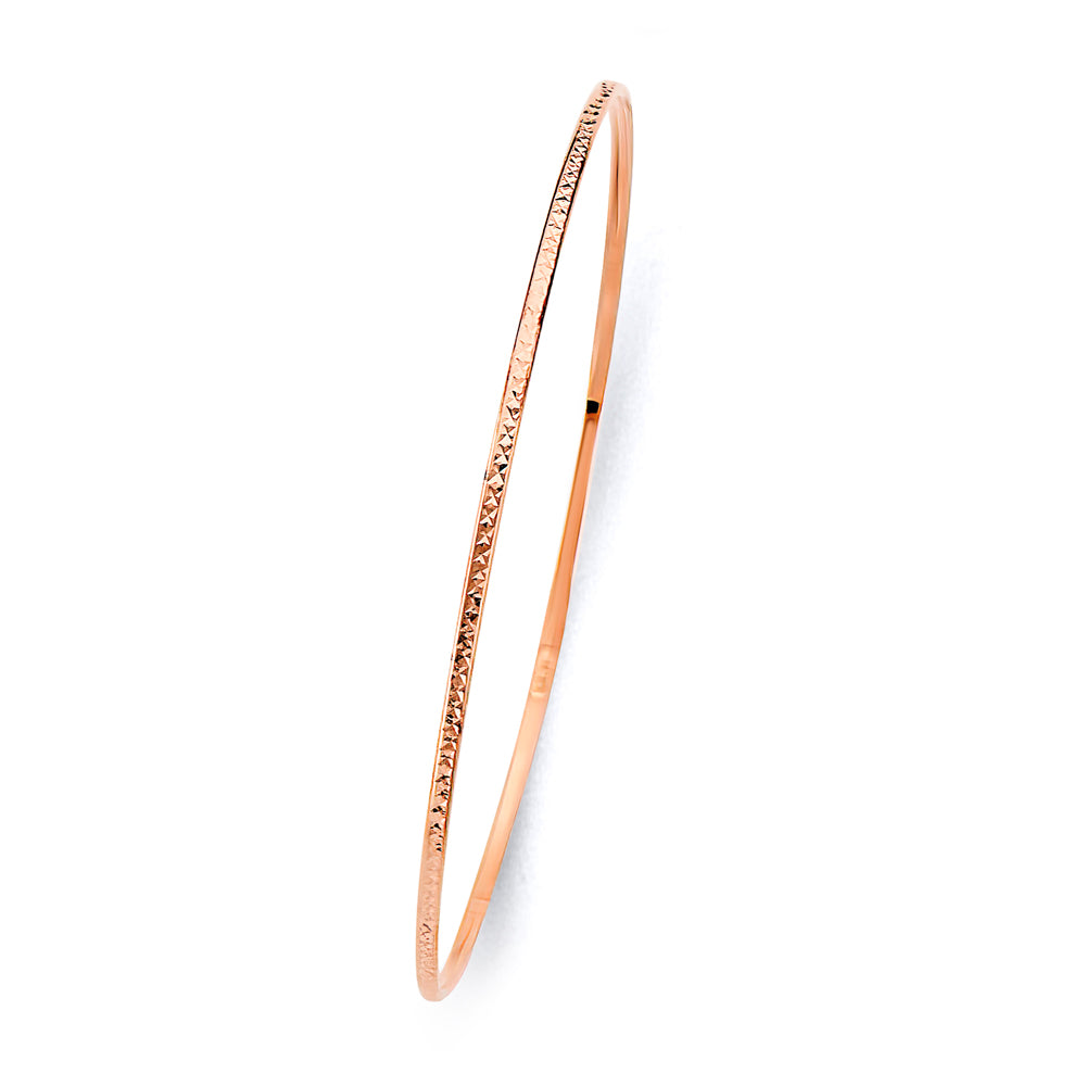 14K Rose Gold Solid Diamond-Cut Geometric Pattern Women’s Bangle Size 7.25"