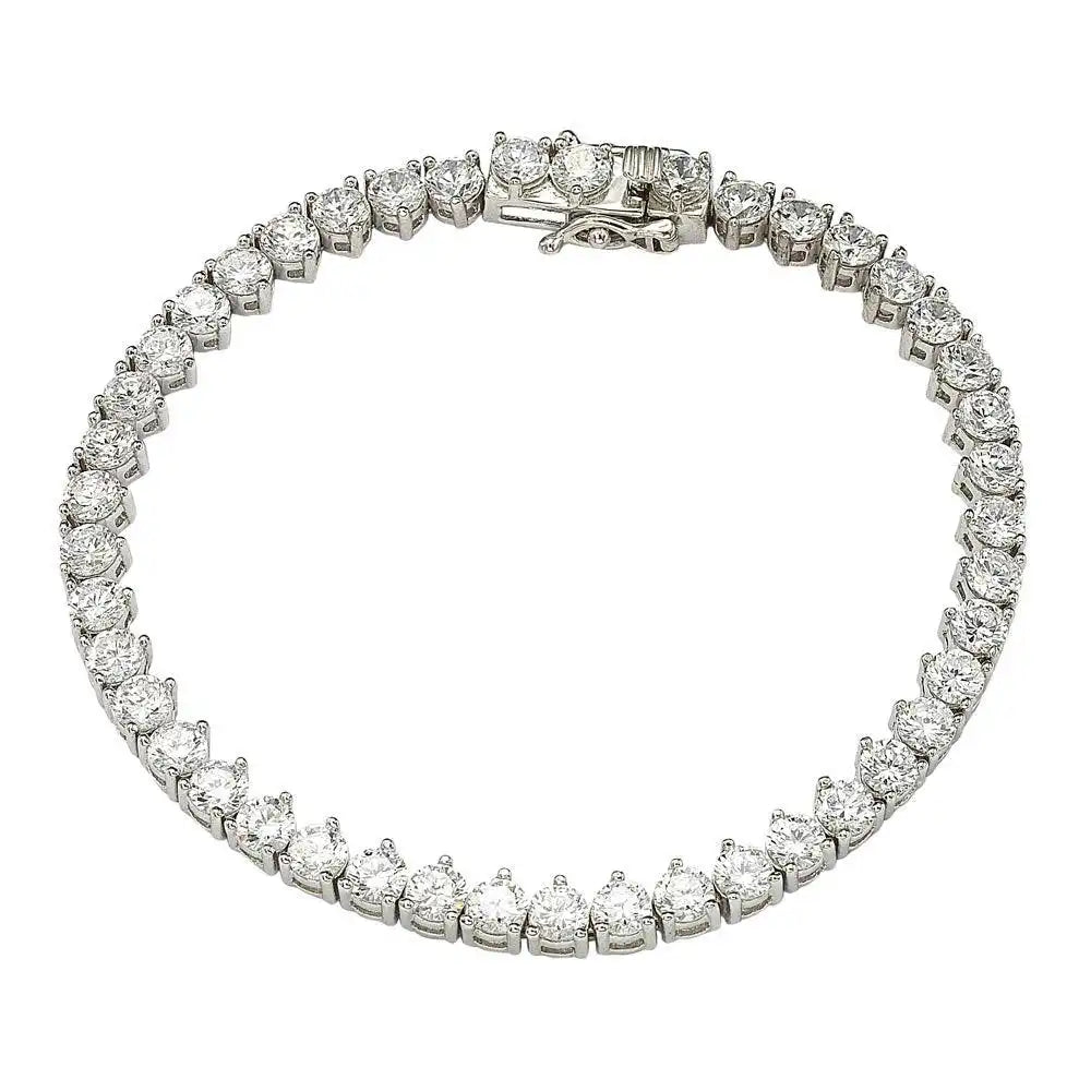 925 Sterling Silver Rhodium Plated Clear CZ 3 Prong Tennis Bracelet