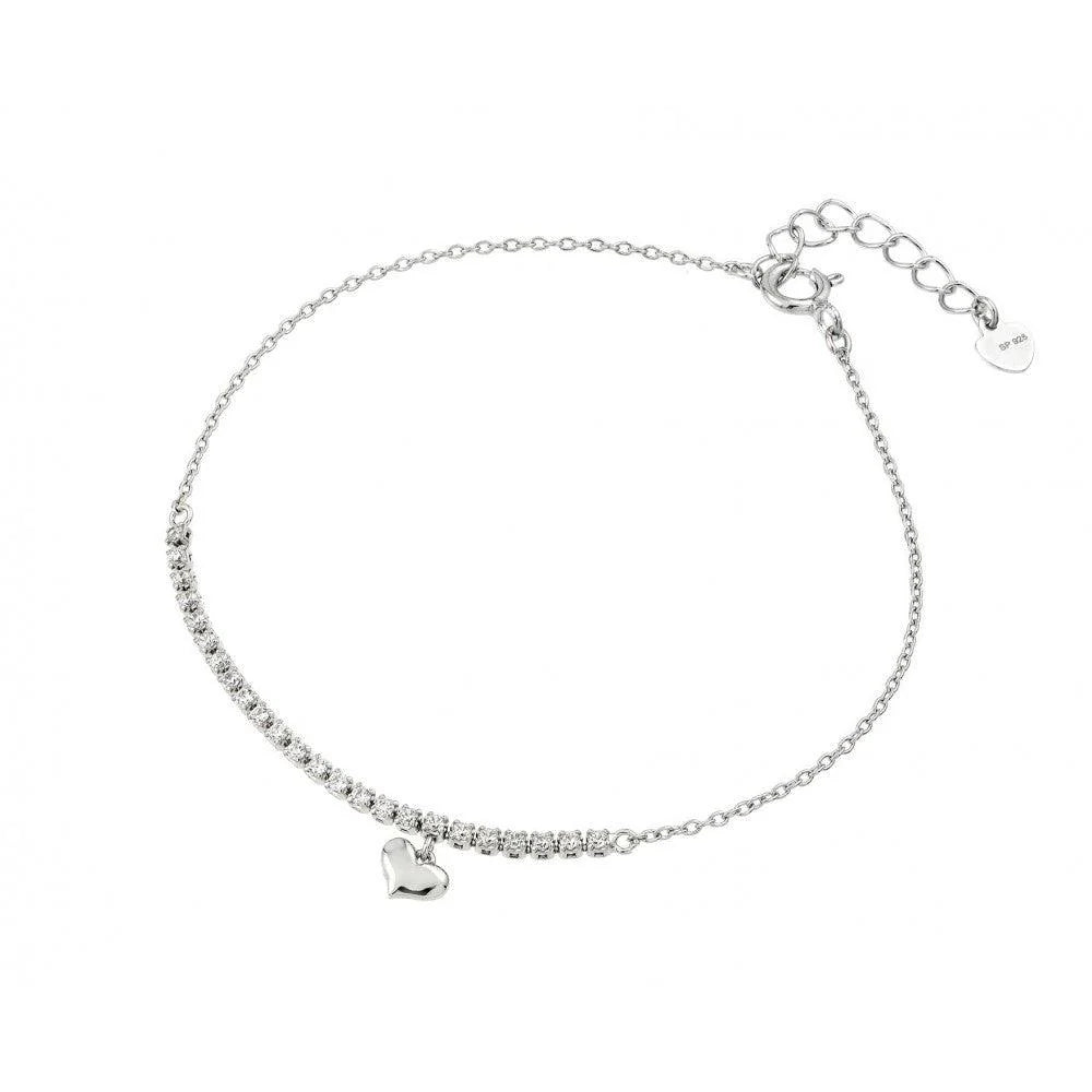 925 Sterling Silver Rhodium Plated CZ Heart Bracelet