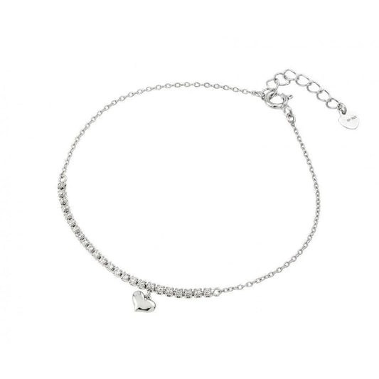925 Sterling Silver Rhodium Plated CZ Heart Bracelet