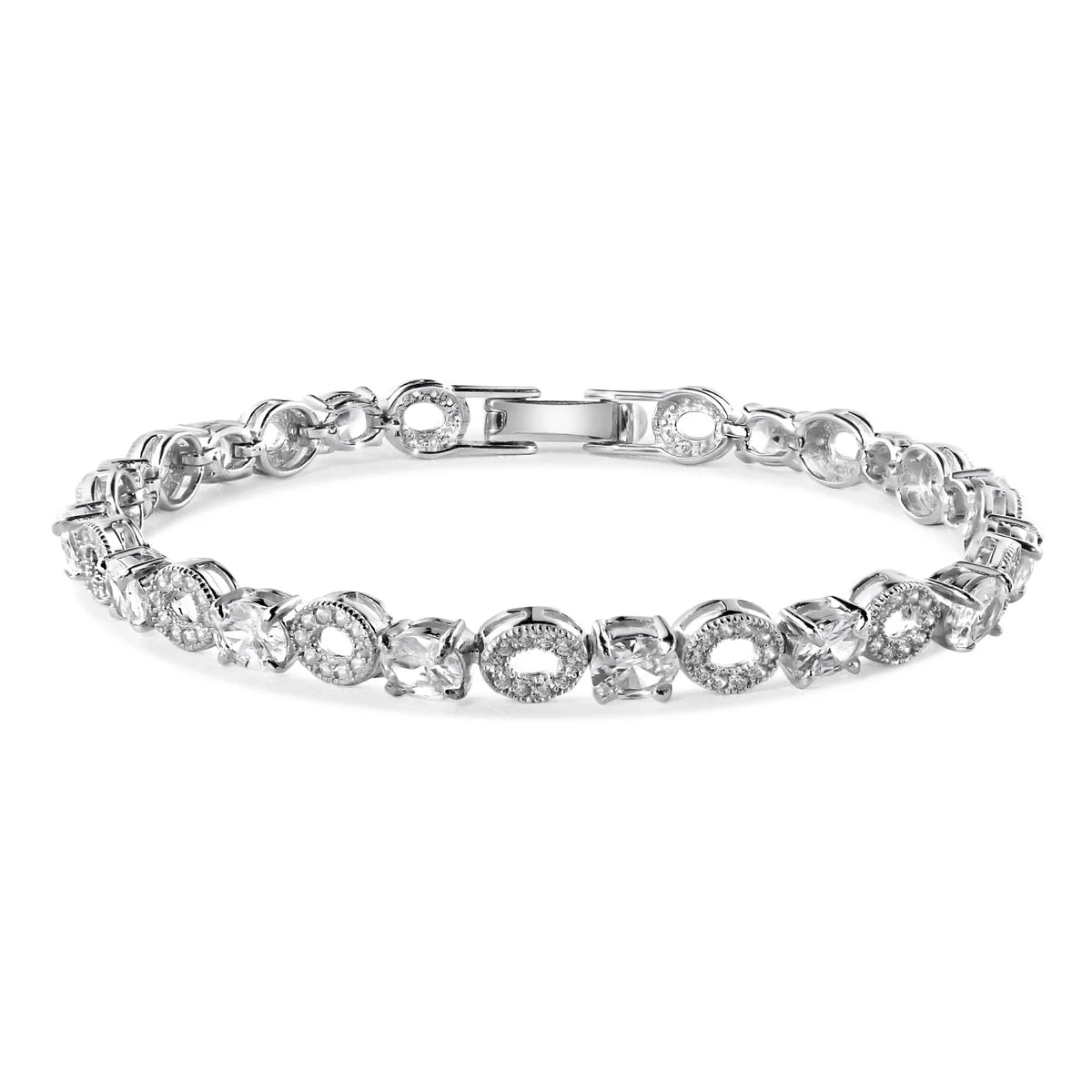 925 Silver Rhodium Plated Round and CZ Accented Bracelet