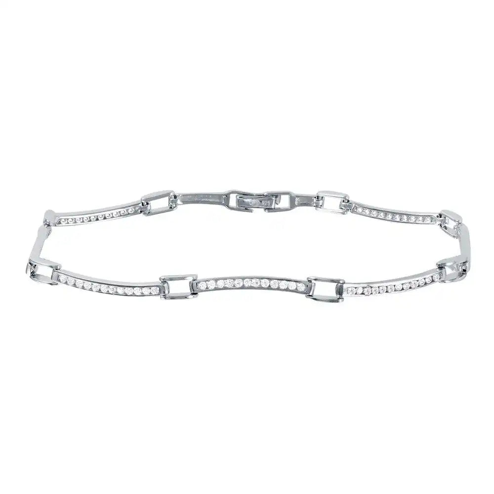 925 Sterling Silver Rhodium Plated Wavy CZ Inlay Bracelet