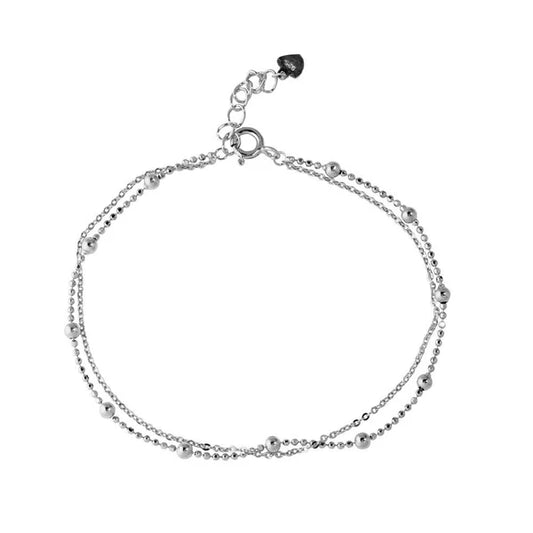 925 Sterling Silver Rhodium Plated Silver Double Strand DC Bead Chain Bracelet