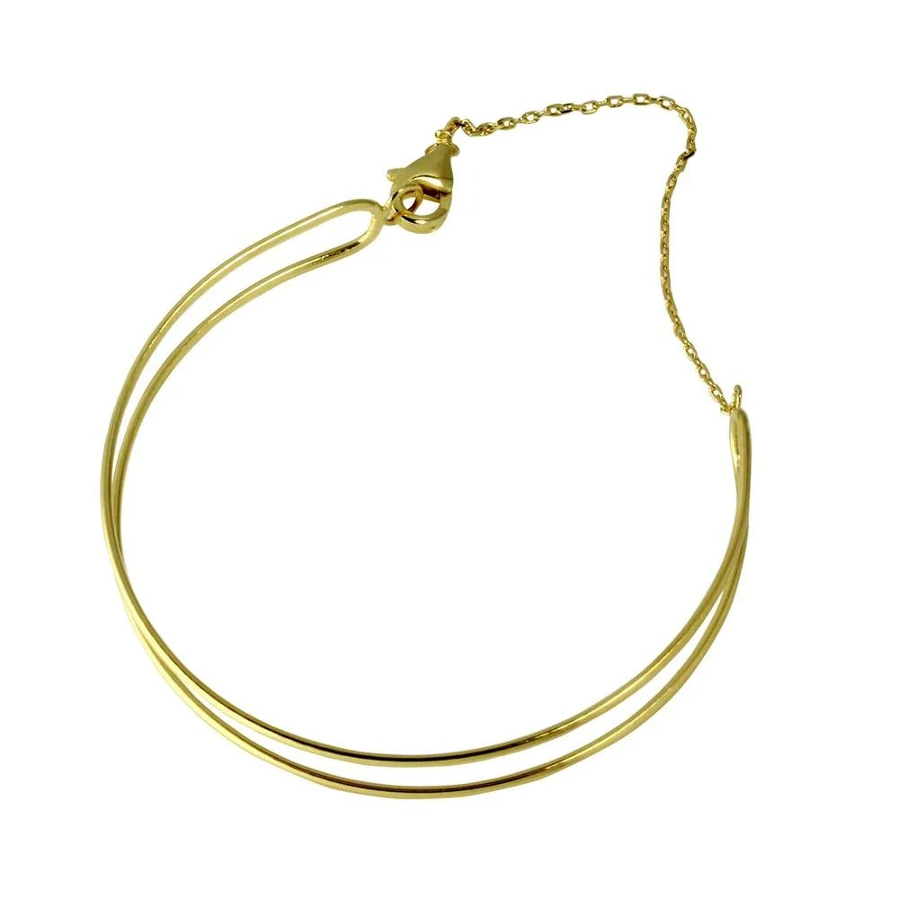 925 Sterling Silver Gold Plated Open Wire Cuff Bracelet with Chain