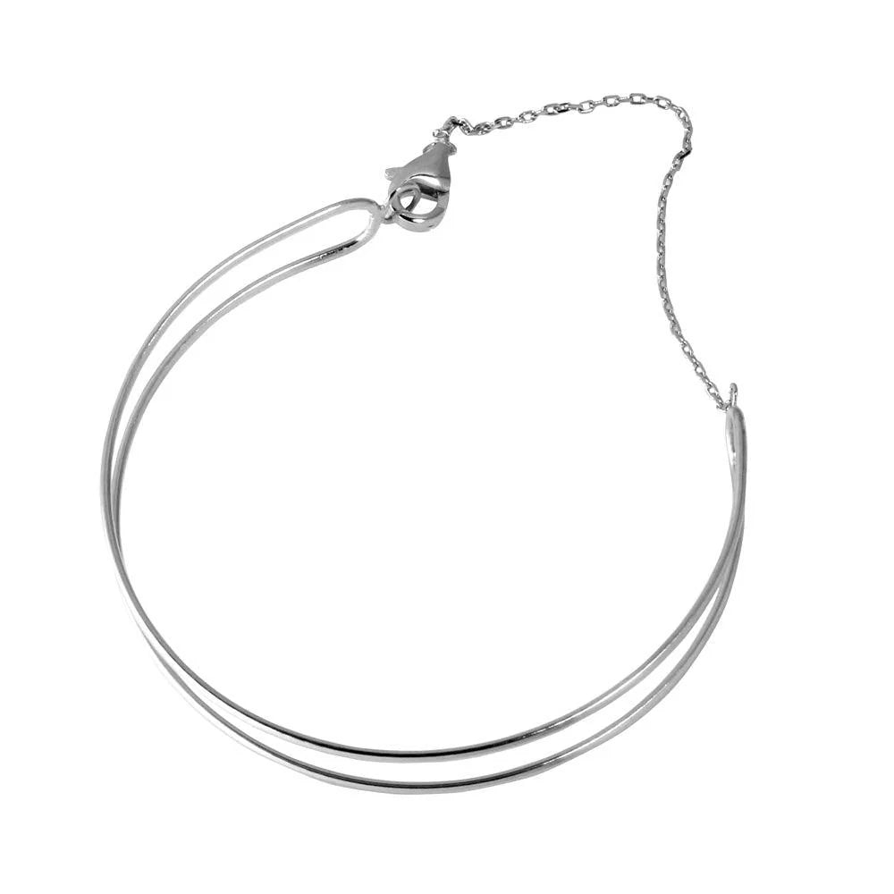925 Sterling Silver Rhodium Plated Open Open Wire Cuff Bracelet with Chain