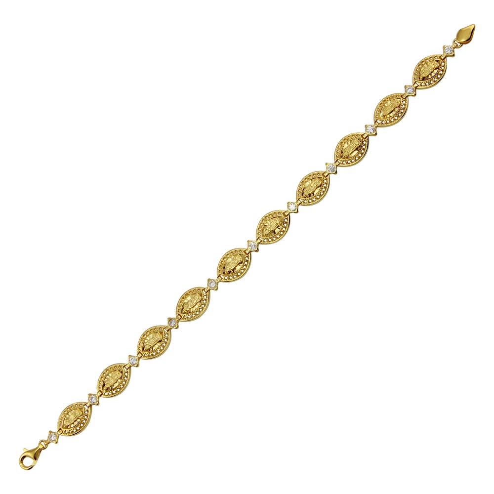 925 Sterling Silver Gold Plated 8mm Oval CZ Mary Link Tennis Bracelet