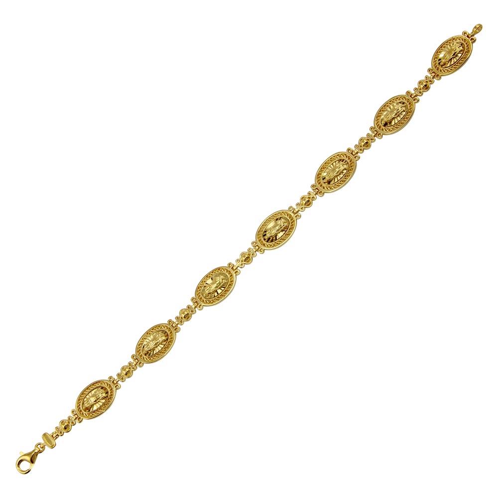 925 Sterling Silver Gold Plated 8mm Oval Mary Link Tennis Bracelet