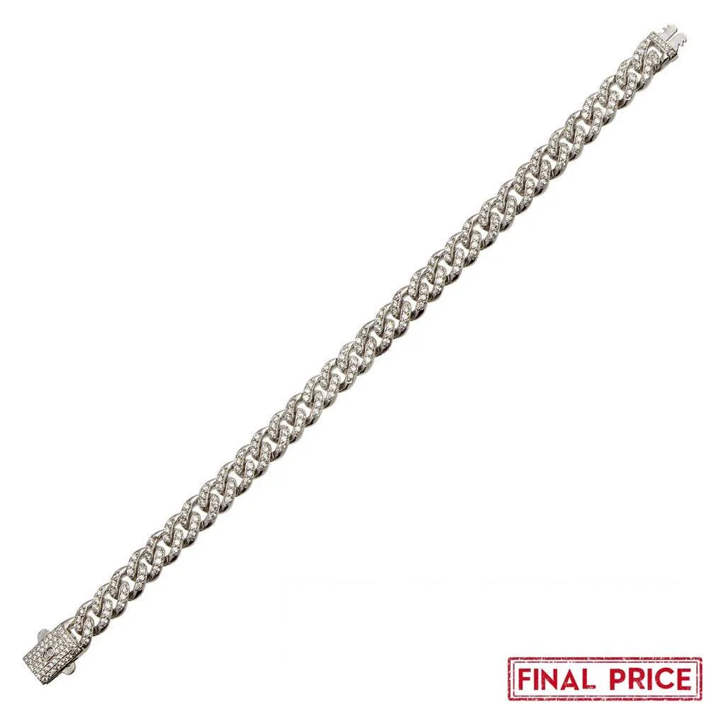 925 Sterling Silver Rhodium Plated CZ Encrusted Miami Cuban Link Bracelet 9.5mm