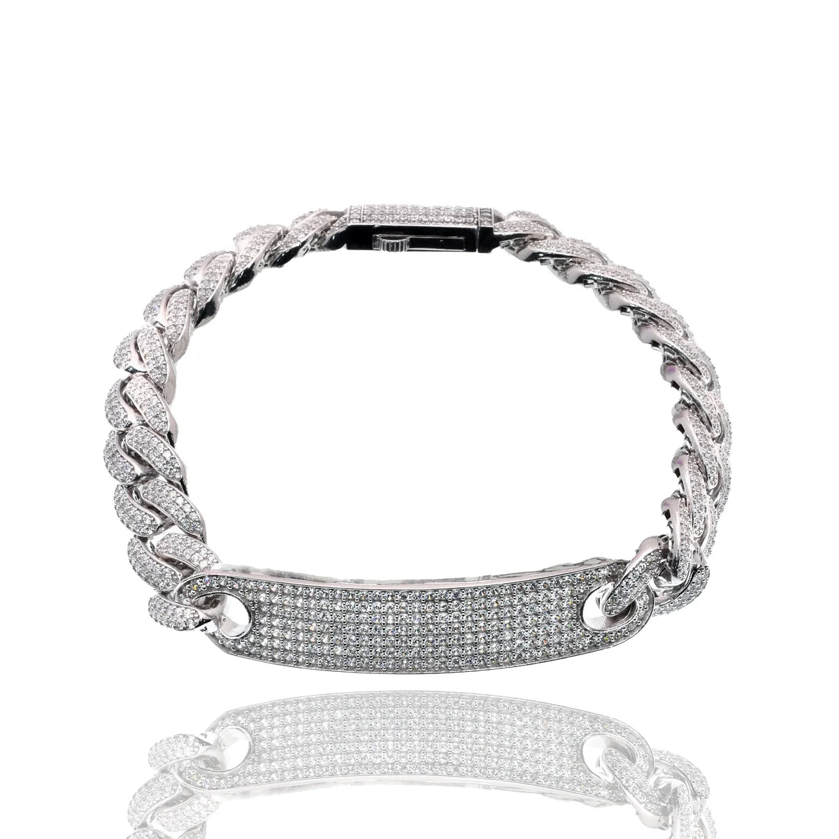 925 Sterling Silver Rhodium Plated Iced Out Cuban Link ID 10.6mm Bracelet