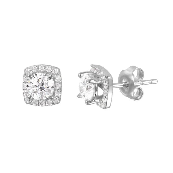 925 Sterling Silver Rhodium Plated CZ Four-Prong Stud Earrings