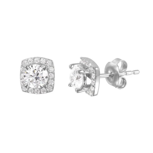 925 Sterling Silver Rhodium Plated CZ Four-Prong Stud Earrings