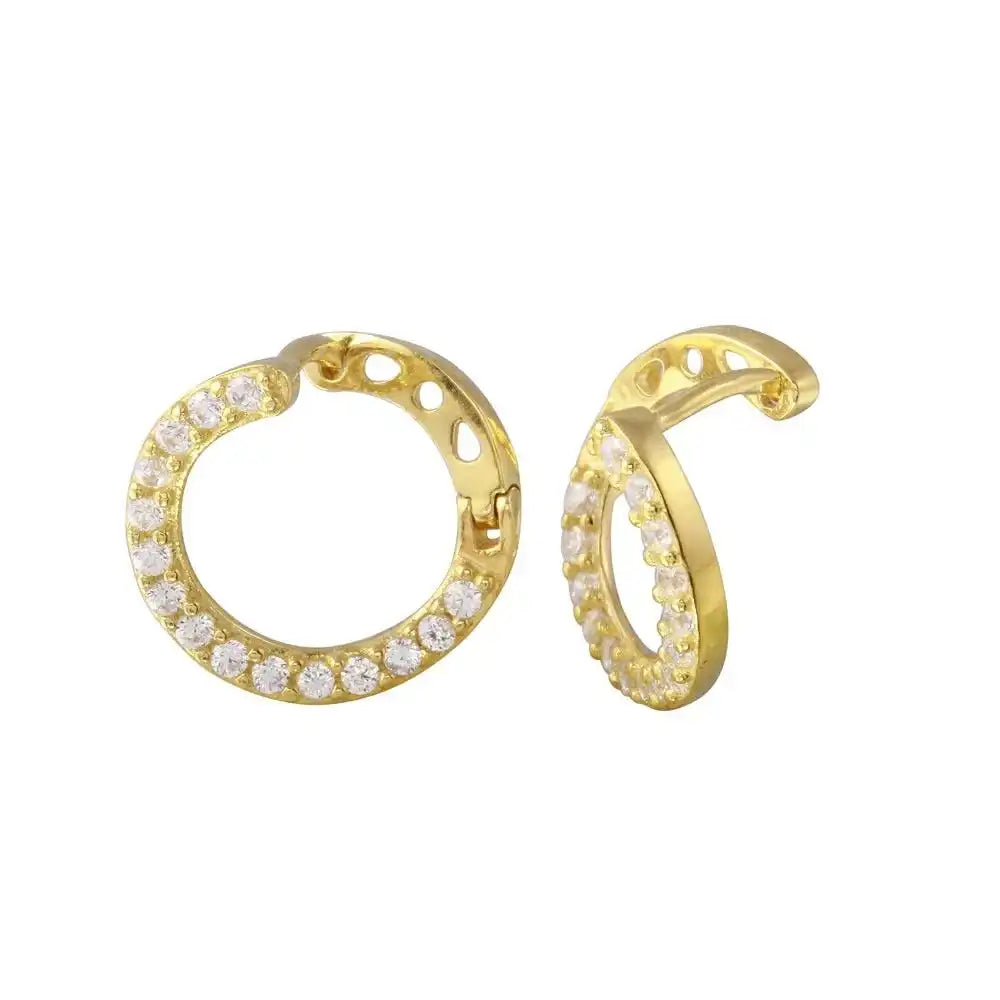 925 Sterling Silver Gold Plated CZ Twisted Hoop Earrings