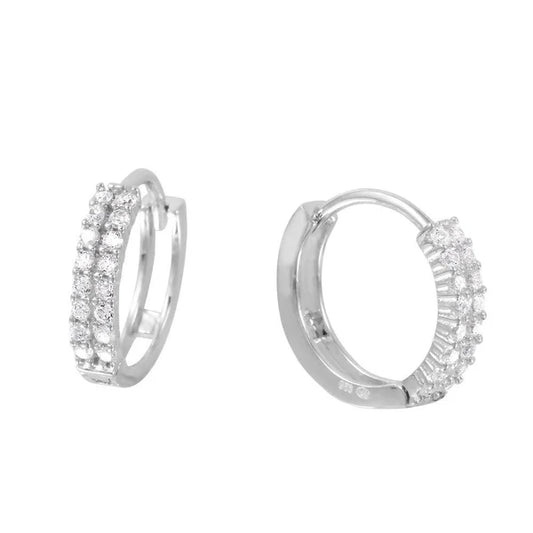 925 Sterling Silver Rhodium Plated Hinged CZ huggie hoop Earrings