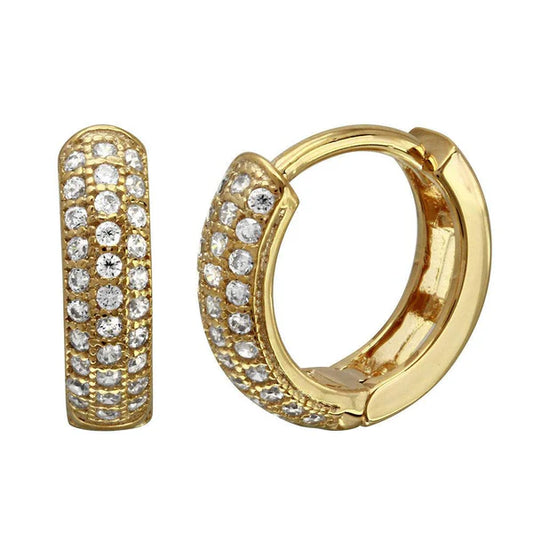 925 Sterling Silver Gold Plated CZ huggie hoop Earrings
