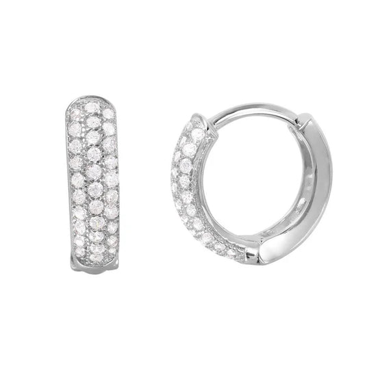 925 Sterling Silver Rhodium Plated CZ huggie hoop Earrings
