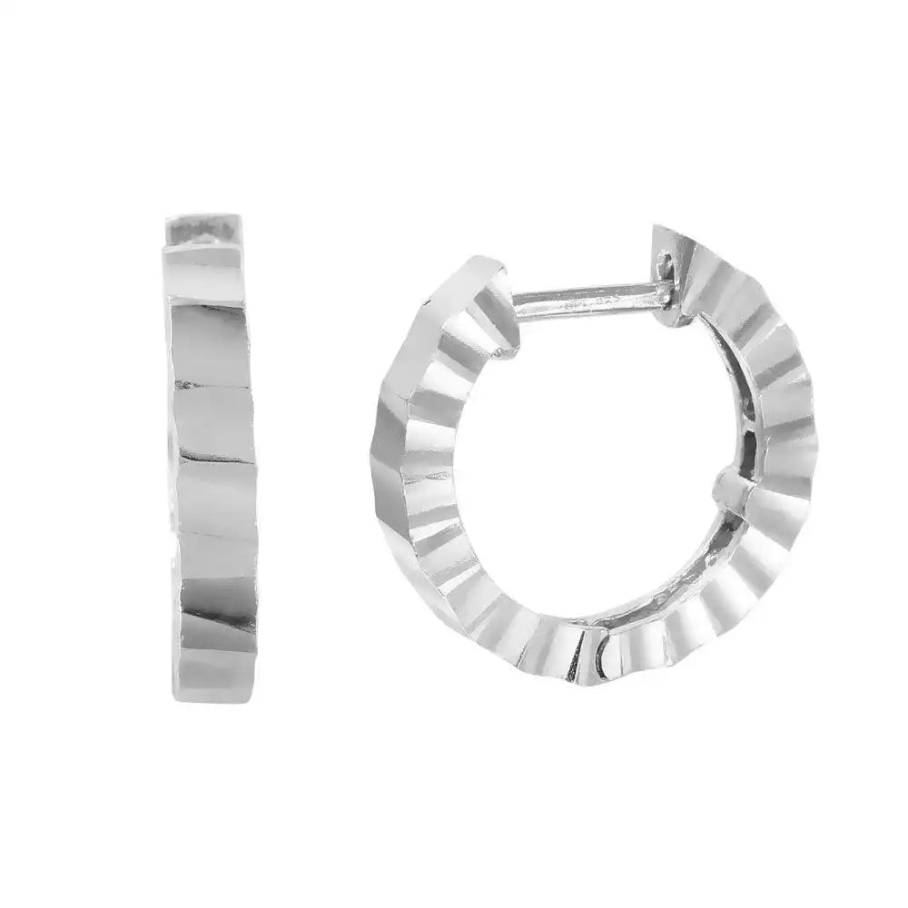 925 Sterling Silver Rhodium Plated Radial CZ huggie hoop Earrings