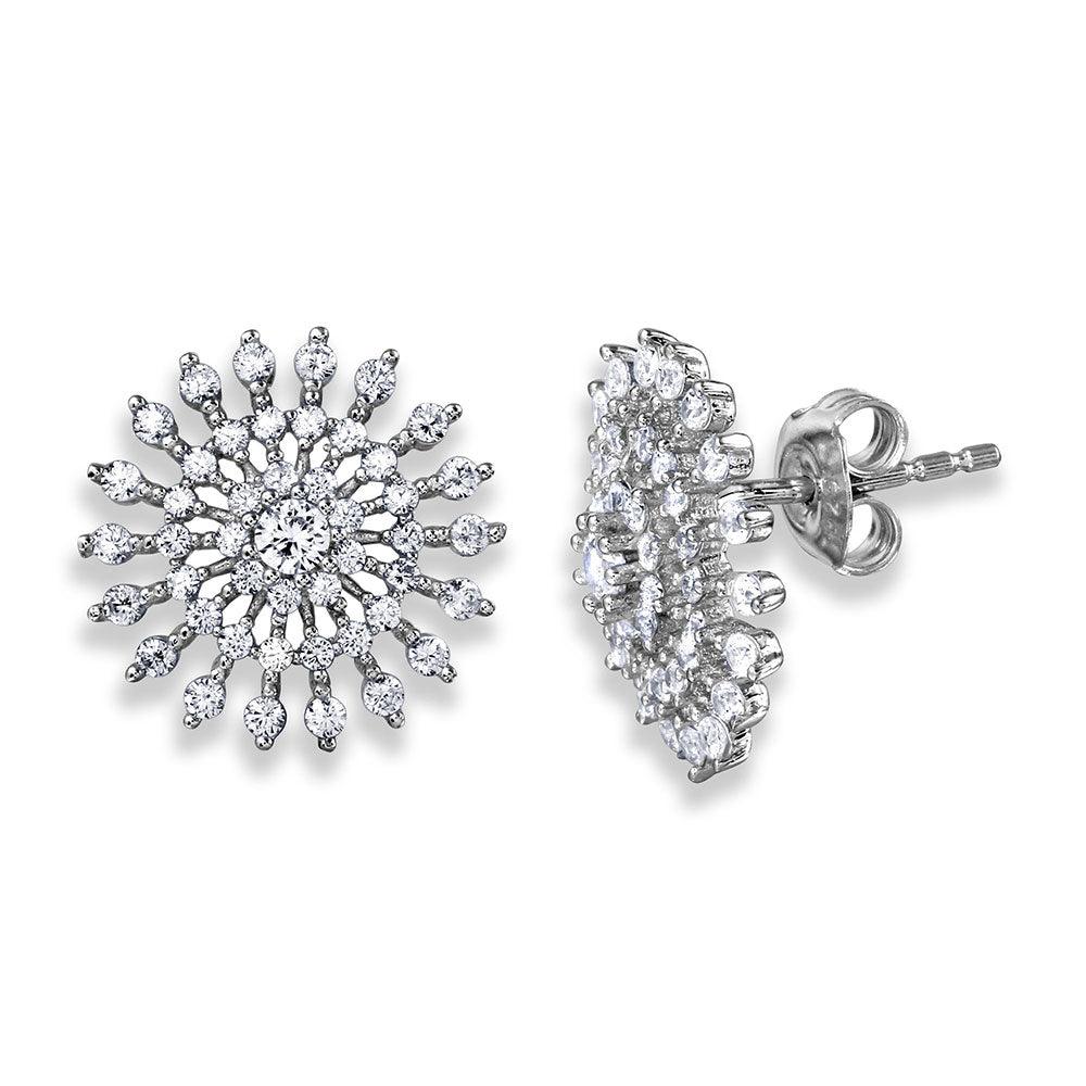 925 Silver Rhodium Plated CZ Encrusted Sun Earrings