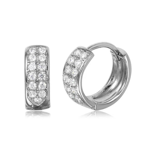925 Sterling Silver Rhodium Plated CZ huggie hoop Earrings