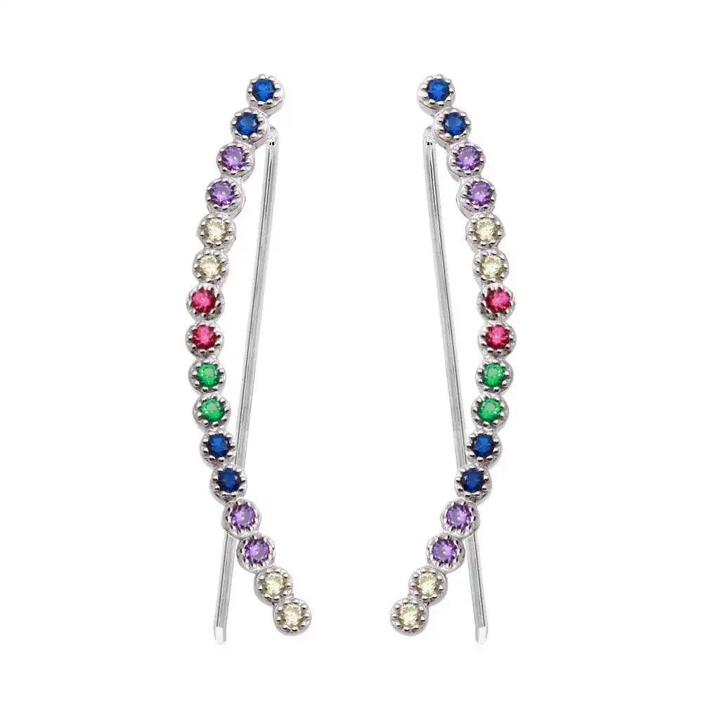 925 Sterling Silver Rhodium Plated Multi-Colored CZ Stone Climbing Earrings
