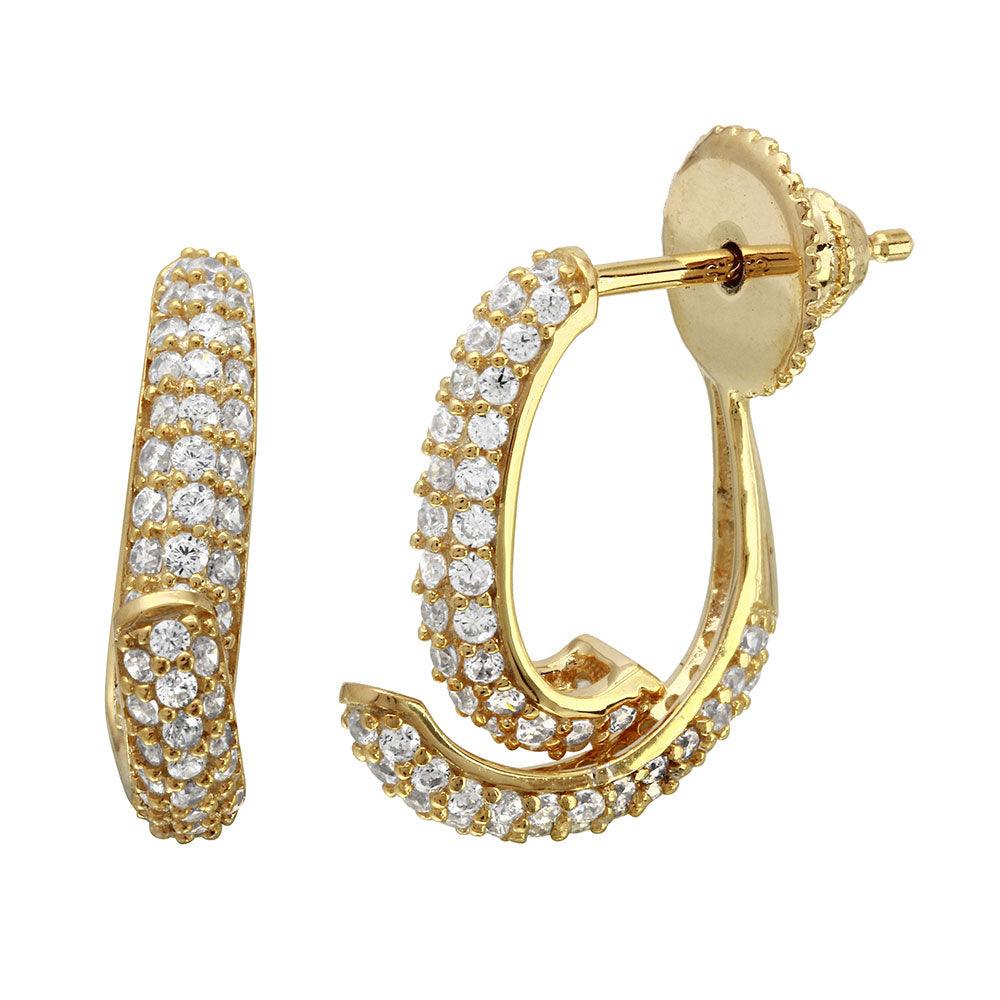 925 Sterling Silver Gold Plated Front and Back CZ Earrings
