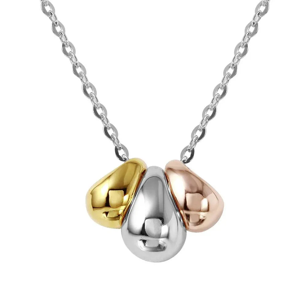 925 Sterling Silver Rhodium Plated 3 Toned Beads Necklace