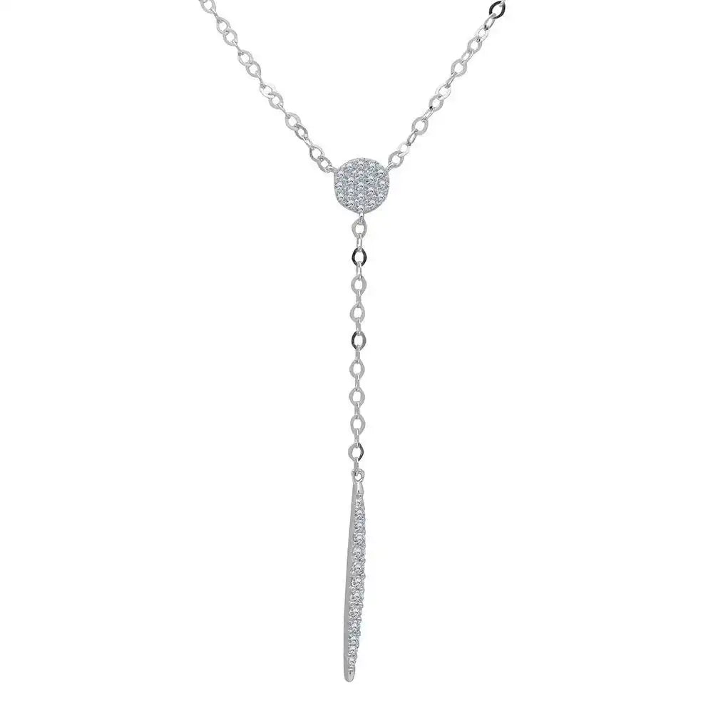 925 Sterling Silver Rhodium Plated CZ Drop Bar Necklace