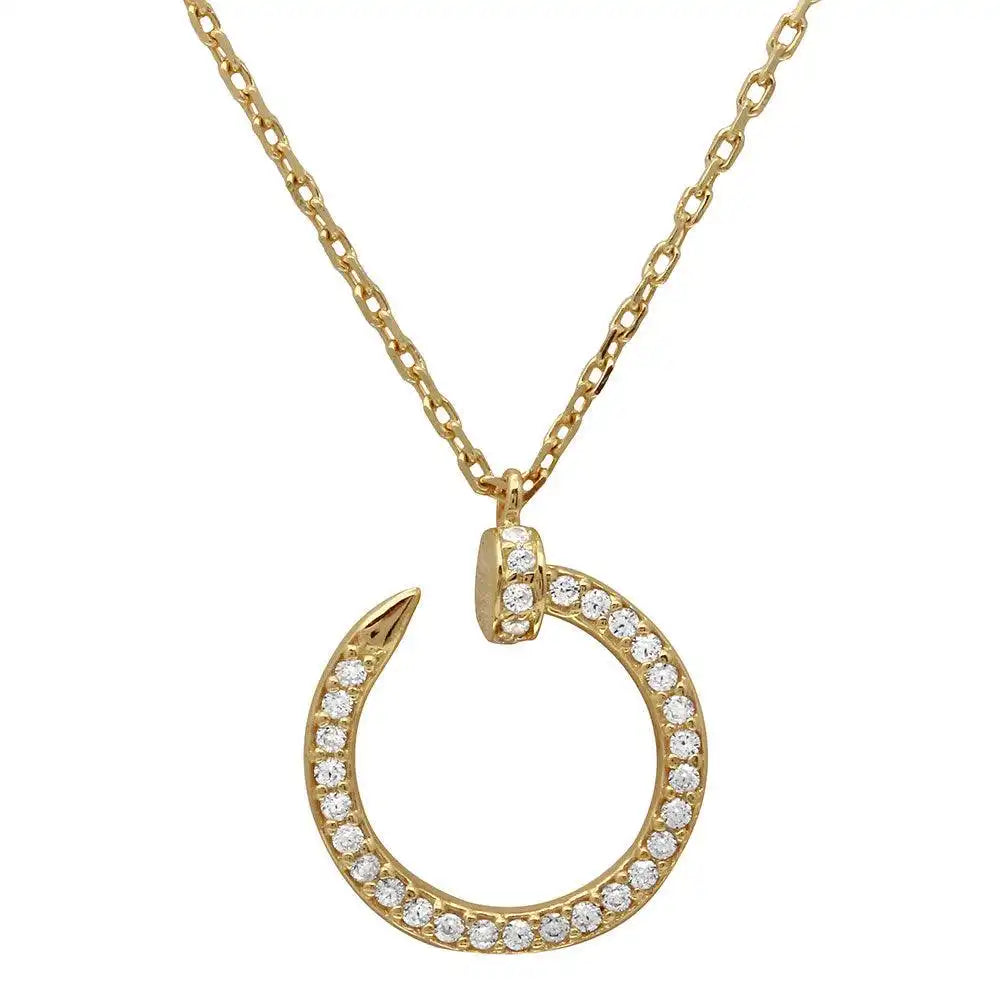 925 Sterling Silver Gold Plated Round Nail Pendant Necklace