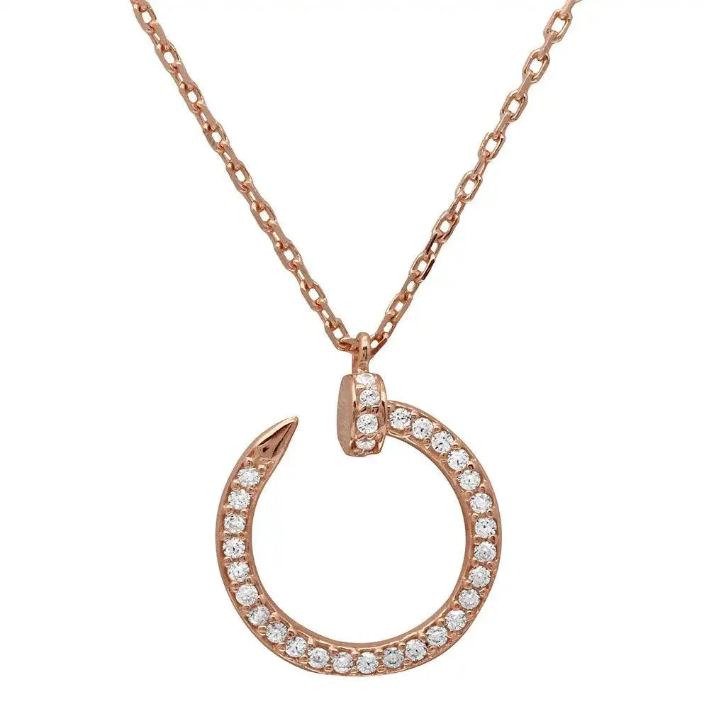 925 Sterling Silver Rose Gold Plated Round Nail Pendant Necklace
