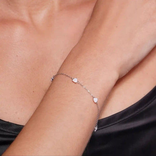 925 Sterling Silver Rhodium Plated Multi Heart Opal Adjustable Bracelet