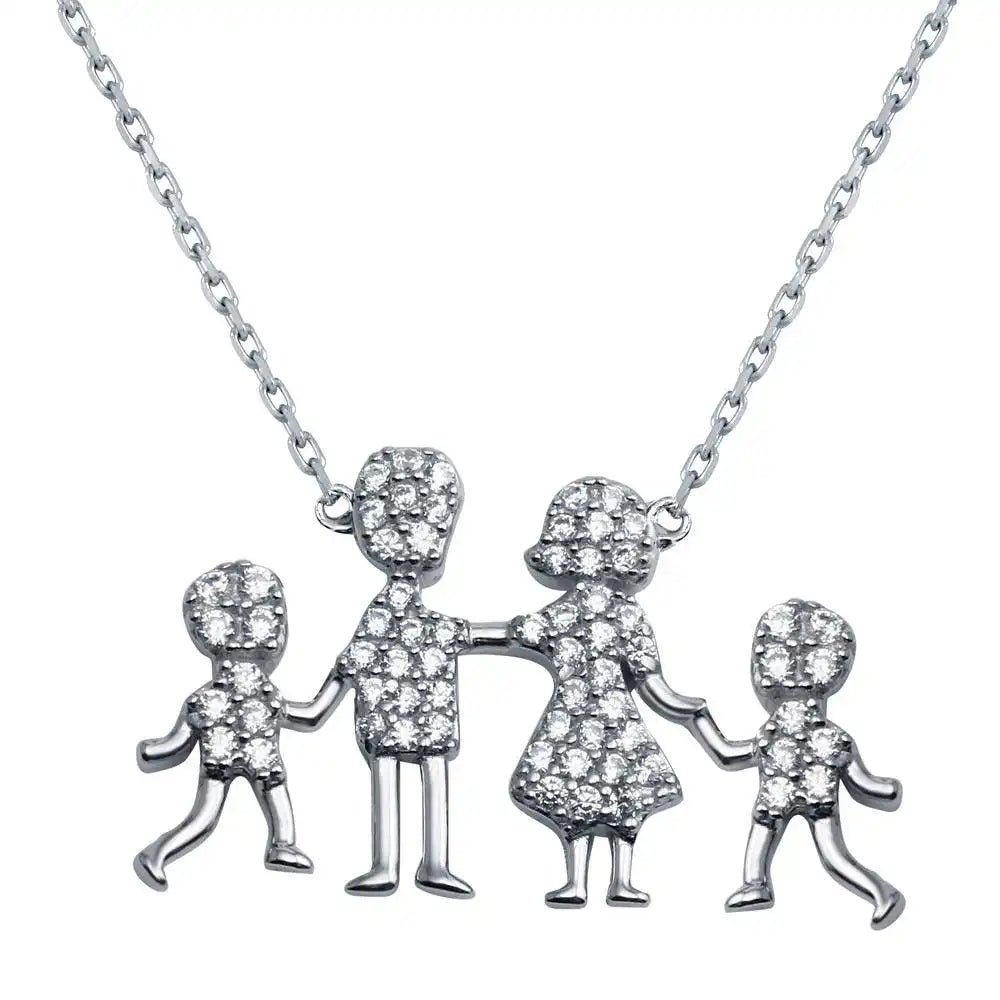 925 Sterling Silver Rhodium Plated Mom, Dad, Baby Boys Family Necklace