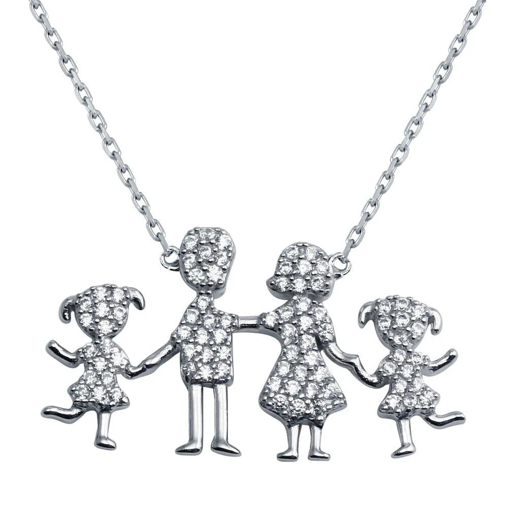 925 Sterling Silver Rhodium Plated Daughters and Parents Family Necklace