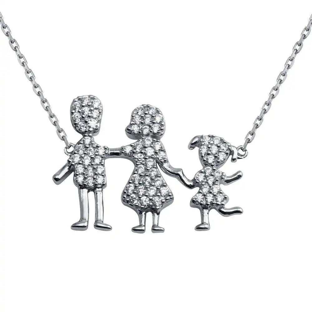 925 Sterling Silver Rhodium Plated Daughter and Parents Family Necklace