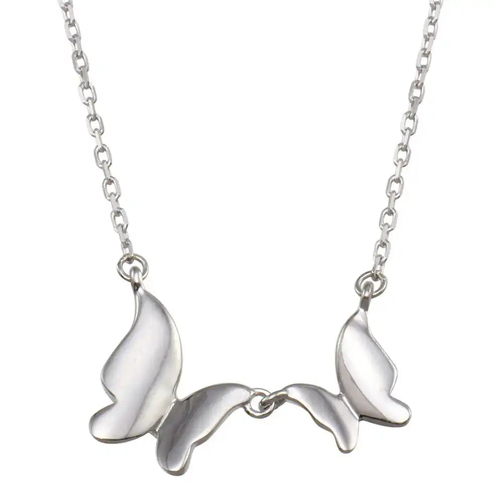 925 Sterling Silver Rhodium Plated Double Butterfly Necklace