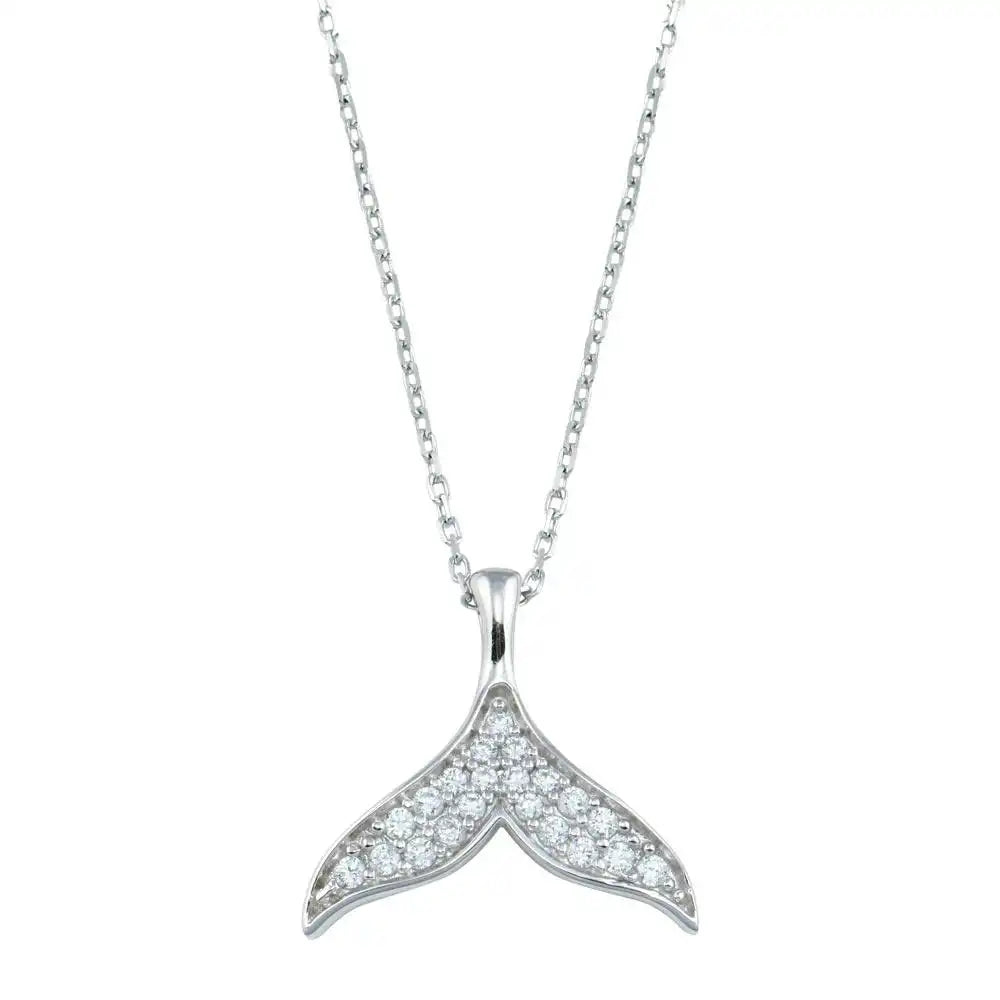 925 Sterling Silver Rhodium Plated Fishtail CZ Necklace