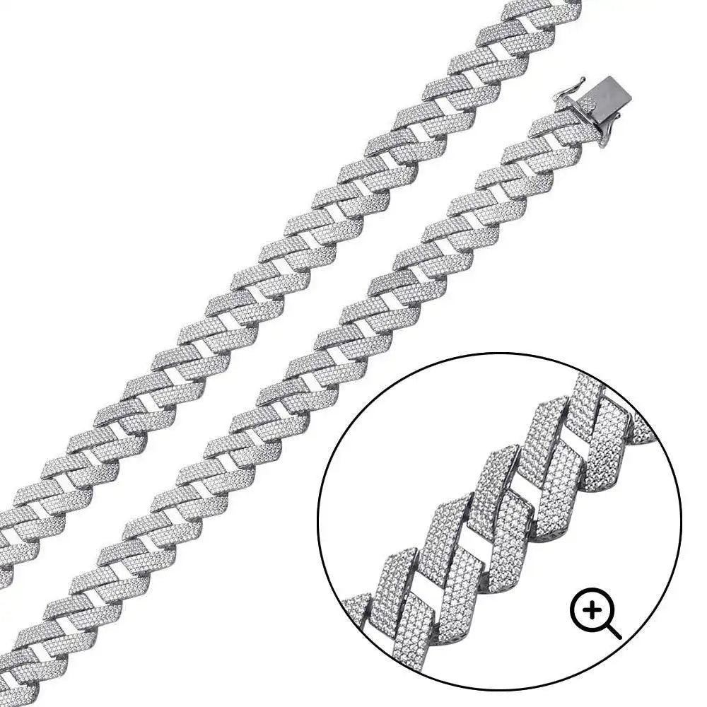 925 Sterling Silver Rhodium Plated CZ Encrusted Square Miami Cuban Link 17.0mm