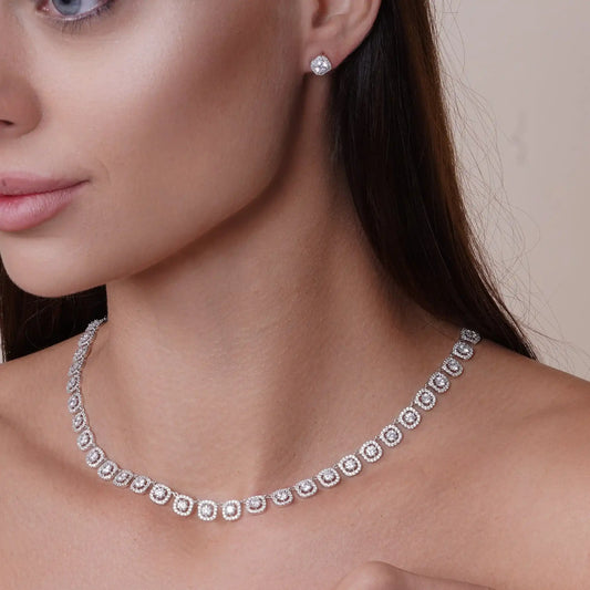 925 Sterling Silver Rhodium Plated Round Halo Earrings