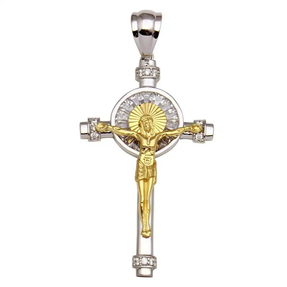 925 Sterling Silver Two-Tone Crucifix Pendant with CZ Pendant Only