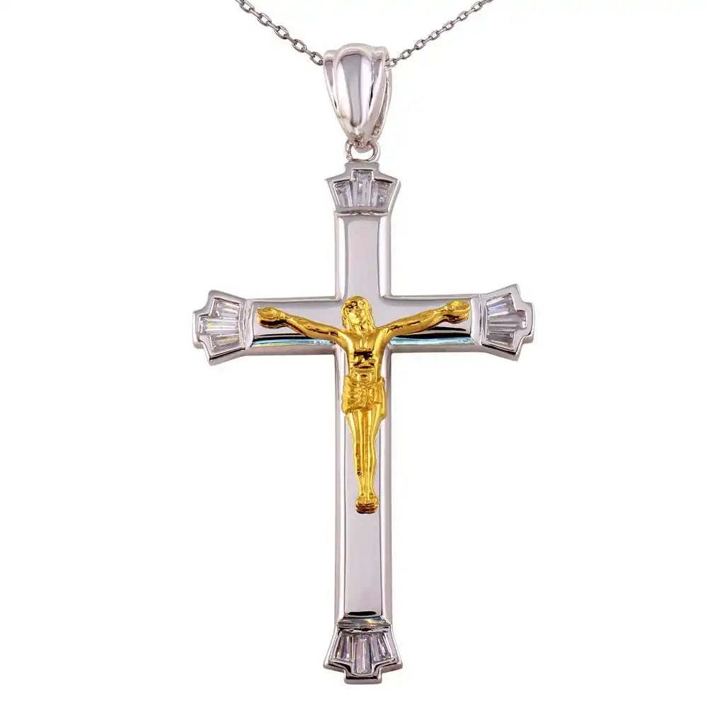 925 Sterling Silver Two-Tone Crucifix Necklace