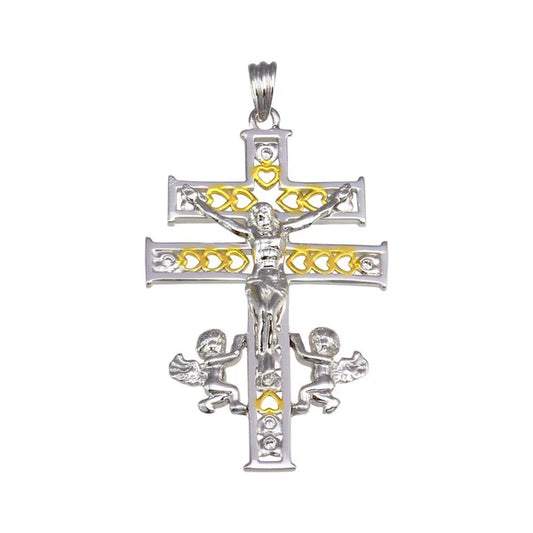 925 Sterling Silver Two-Tone Patriarchal Cross Pendant