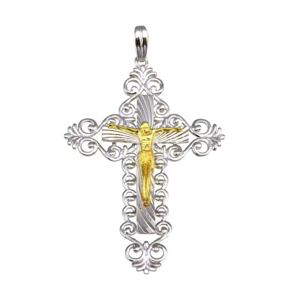 925 Sterling Silver Two-Tone Plated Double Cross Pendant