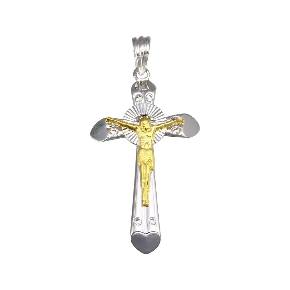 925 Sterling Silver Two-Tone Plated Heart Edge Cross Pendant