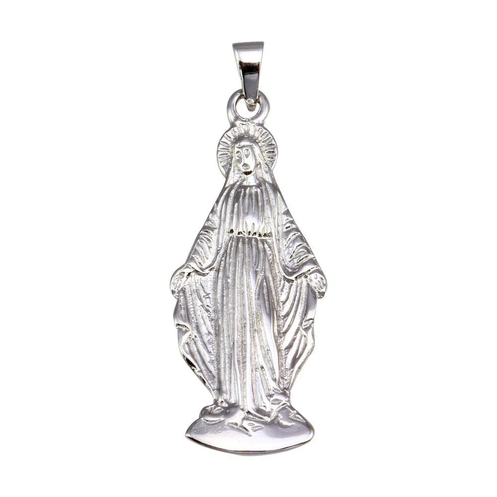 925 Sterling Silver Rhodium Plated Miraculous Mary Pendant