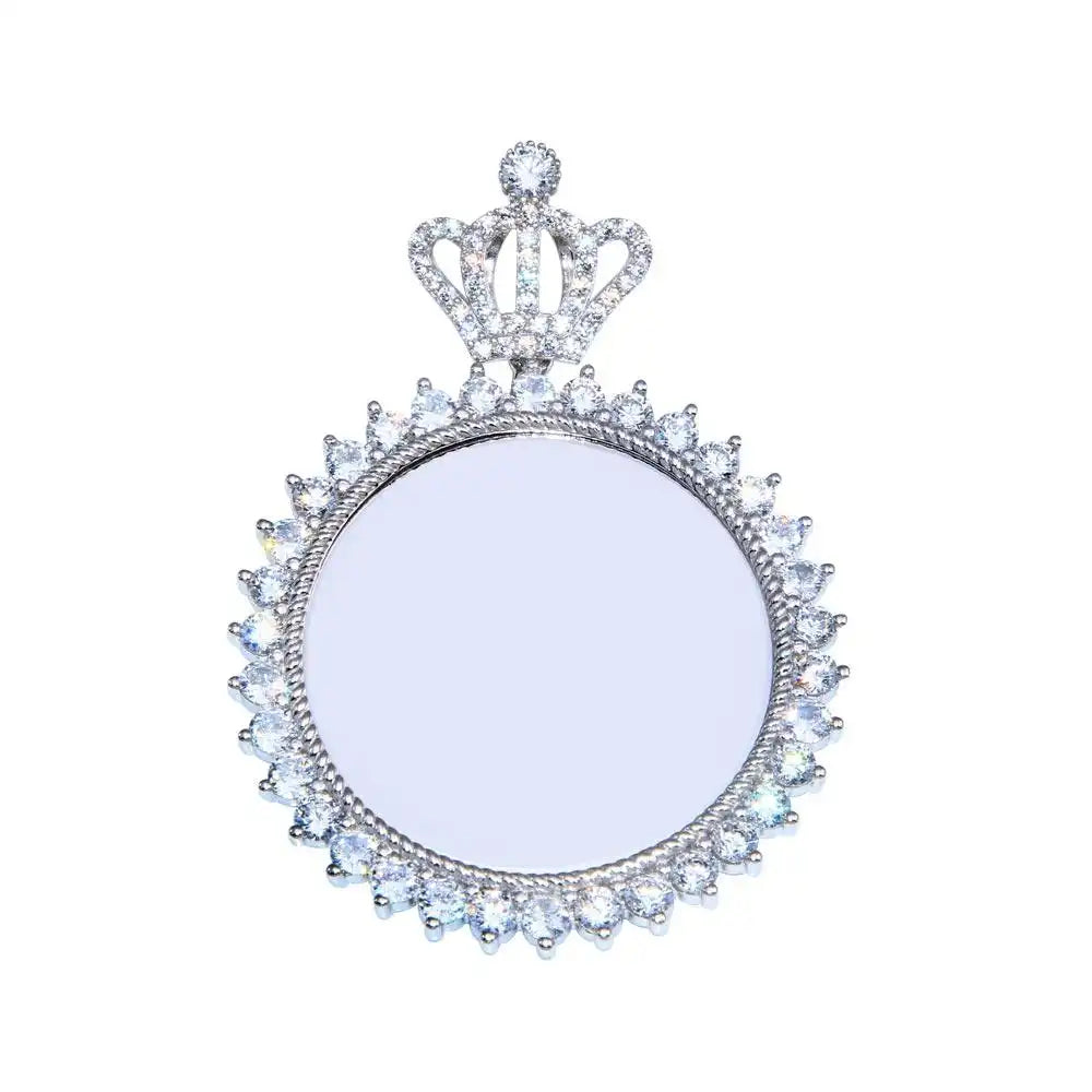 925 Sterling Silver Rhodium Plated CZ Crown Mirror Pendant