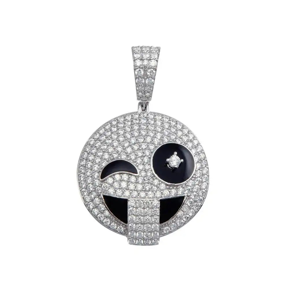925 Sterling Silver Winky Face Emoji CZ Pendant
