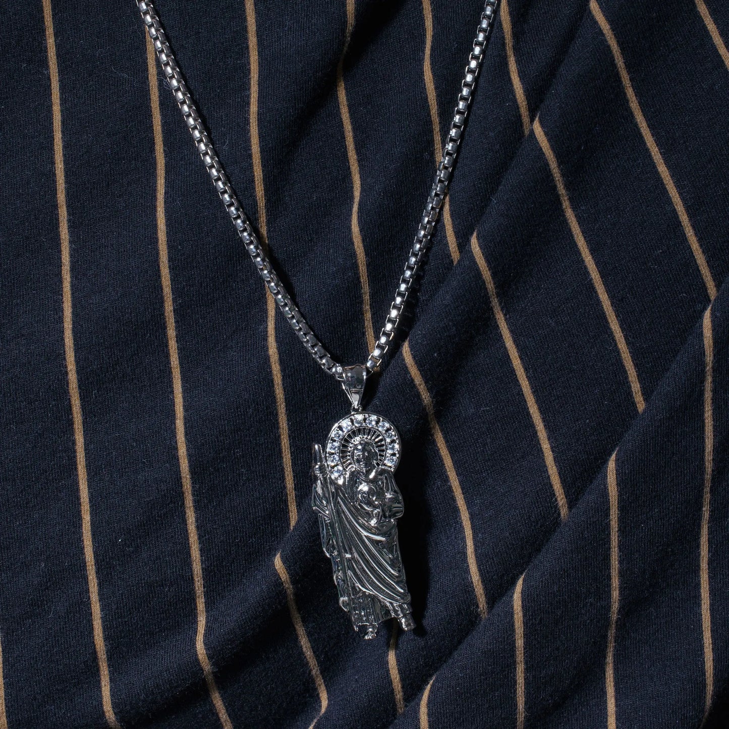 925 Sterling Silver Rhodium Plated Saint Jude Clear CZ Pendant