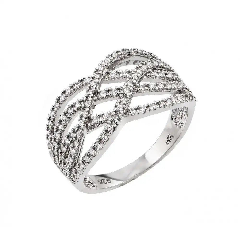 925 Sterling Silver Rhodium Plated Micro Pave Set Clear CZ Interlacing Knot Ring