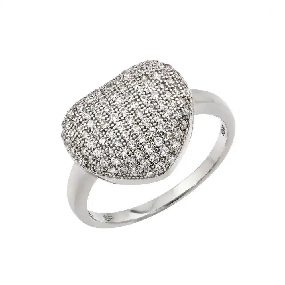 925 Rhodium Plated Silver Micro Pave Set CZ Heart Ring