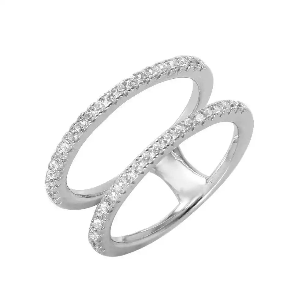 925 Sterling Silver Rhodium Plated Twin Band CZ Ring